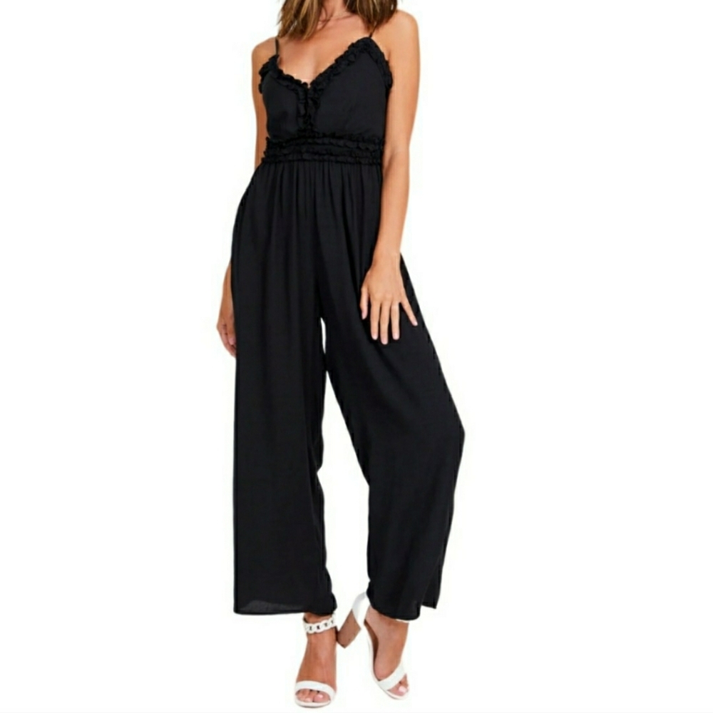 Altar'd State Black Ruffle Jumpsuit Sz L NWT